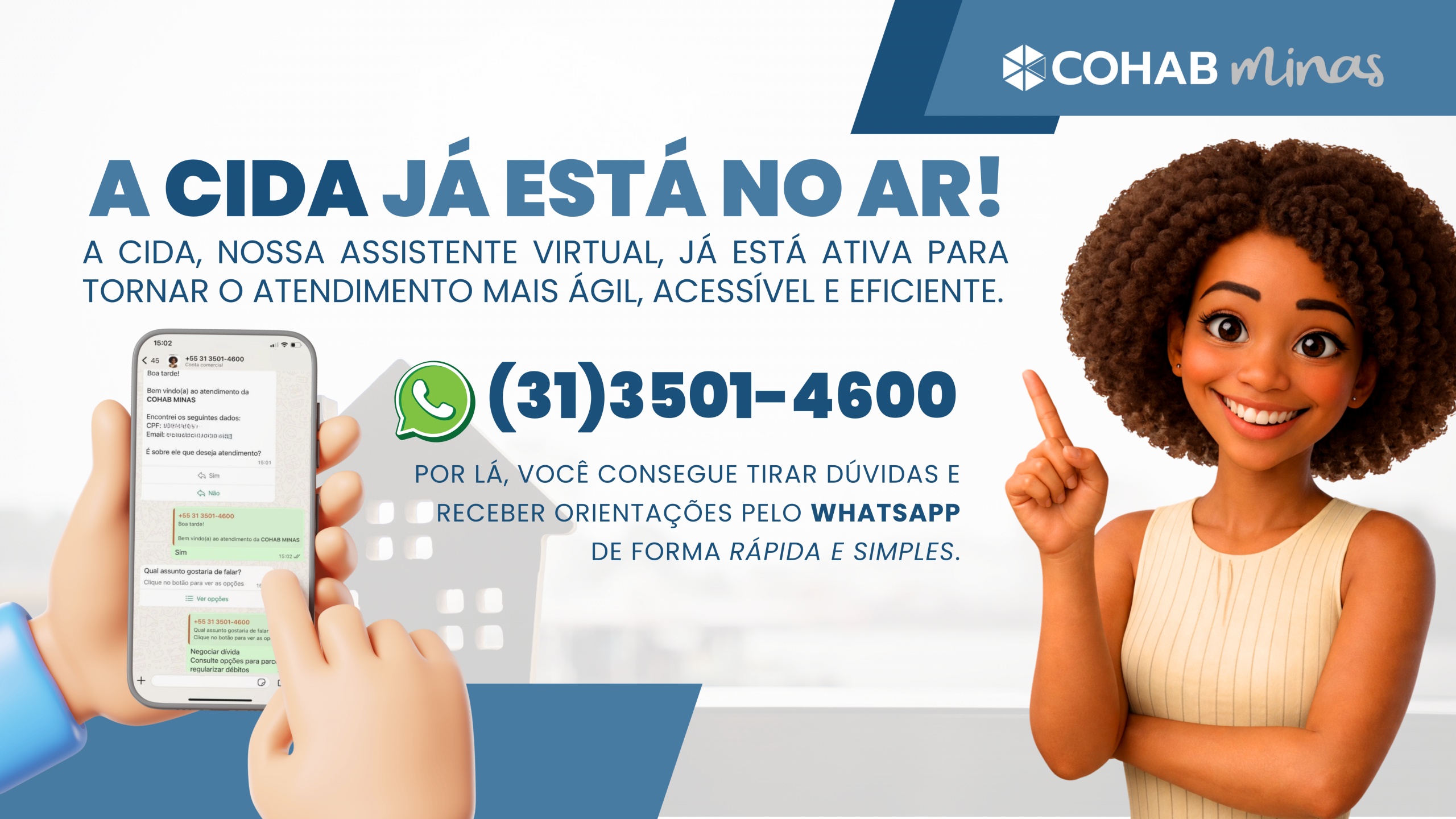 Cohab Minas investe em inovação e lança canal oficial no WhatsApp para facilitar atendimento ao mutuário